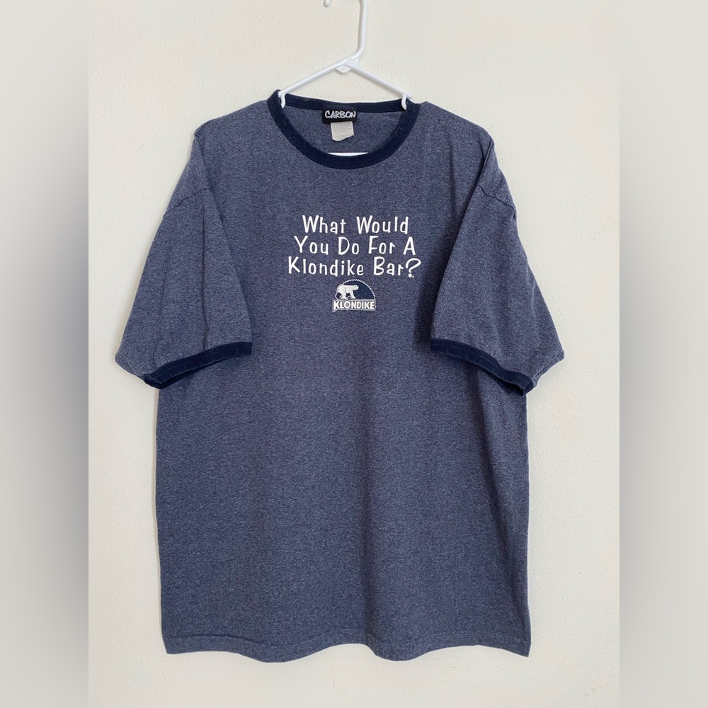Vintage What Would You Do For A Klondike Bar Ringer T Shirt • XL • Carbon